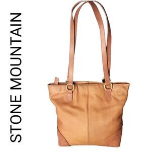 Stone Mountain Tan Camel Leather Medium Tote Top Handle Shoulder Bag